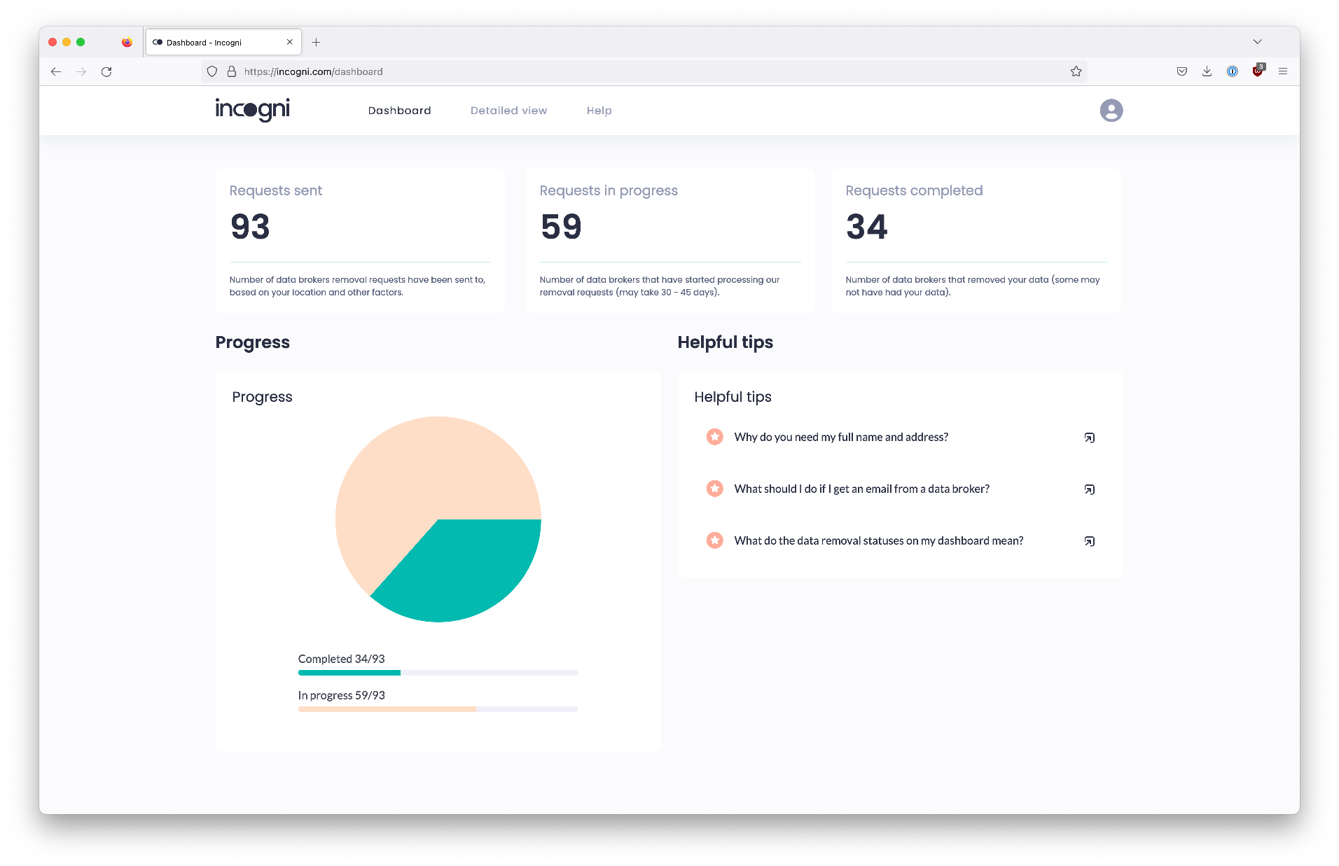 My Incogni Dashboard